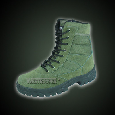 Green cow suede leather boots